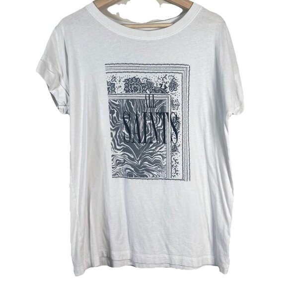 All Saints Logo T Shirt Mens S White Short Sleeve Crewneck Spell Out Cotton Roll - Picture 4 of 13